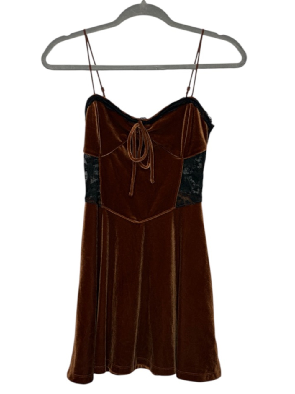 Urban Outfitters Brown Velvet Lace Sides Mini Dress